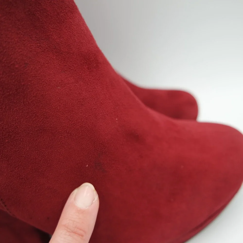 Office London Womens Burgundy Suede Platform Ankle Boots Block Heel Size 40 US 9